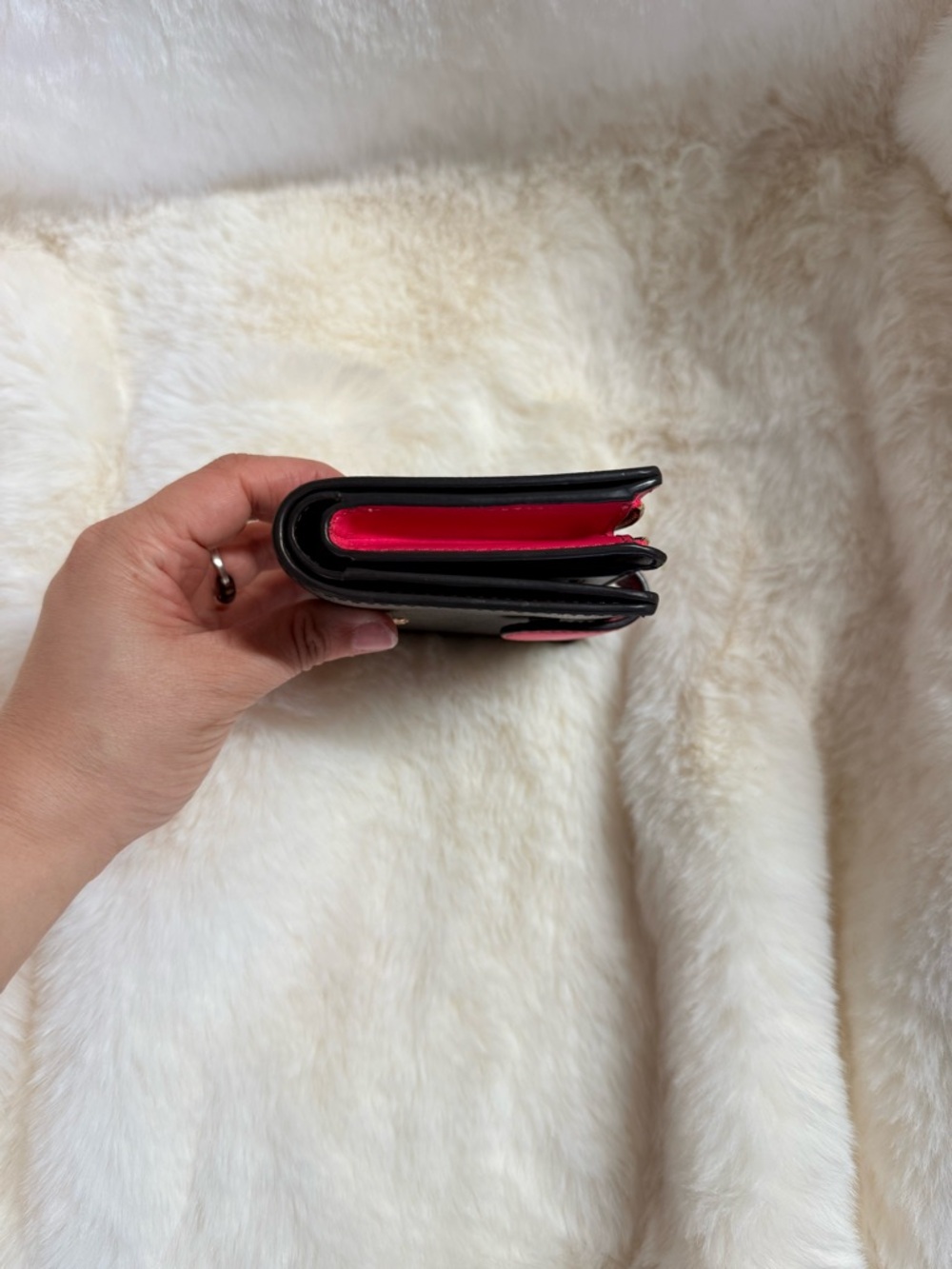 Coach Black Signature Compact Wallet with Pink Snap Tab - Picture 2 of 13